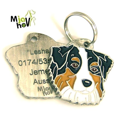 ID tegn-australian-shepherd-trefarvet-indgraverede.jpg Personlige hundetegn MjavHov - indgraverede hundetegn online